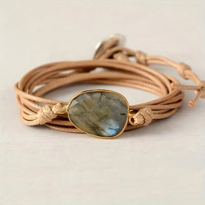 Vintage Læderarmbånd med Sten