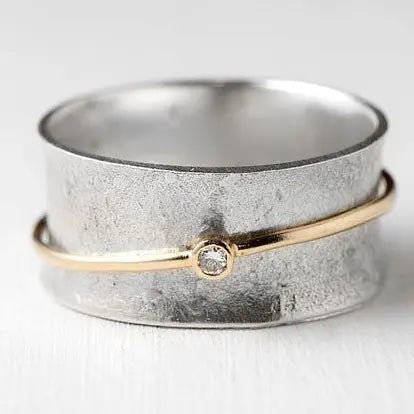 Anillo Vintage de Plata con Zirconia y Filete Dorado