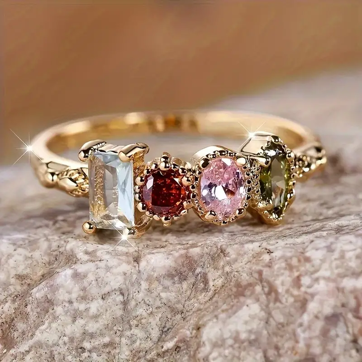 Vintage ring med farverige krystaller og guld