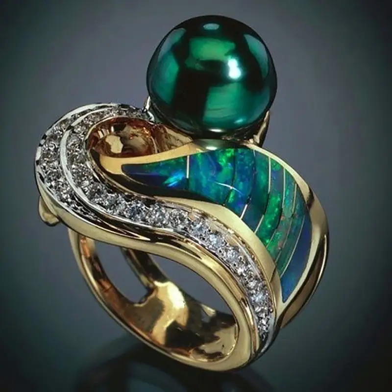Anillo vintage con zirconia verde perla