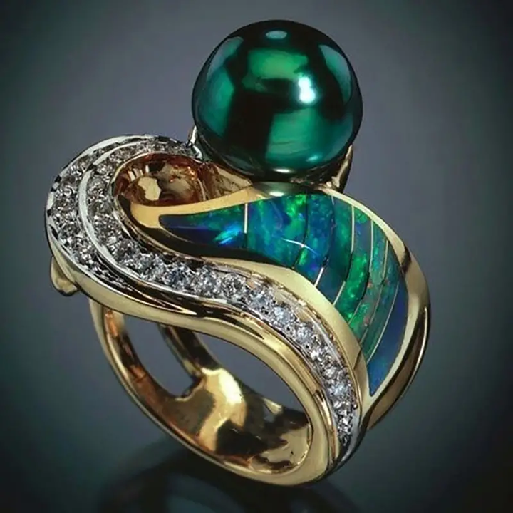 Anillo vintage con zirconia verde perla