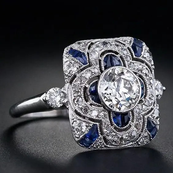Vintage ring i sølv med blå cubic zirconia