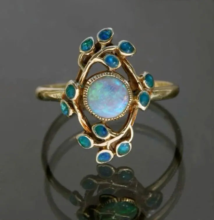 Wintage Krystaller med Blå Ring og Opal