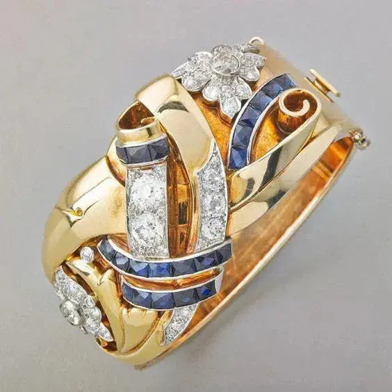 Anillo Vintage Dorado con Zircón Azul