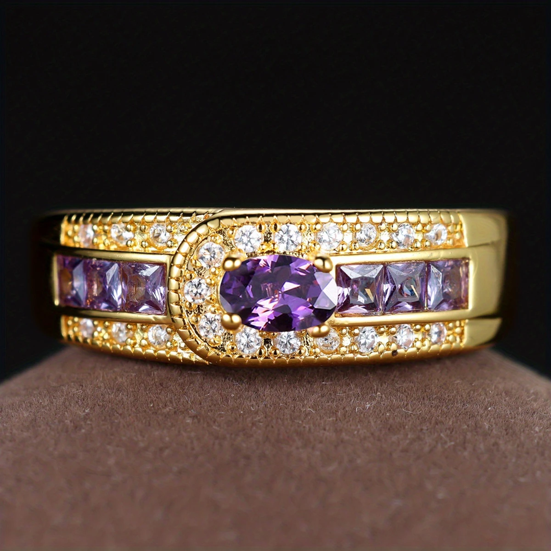 Vintage guldring med lilla zirkonia