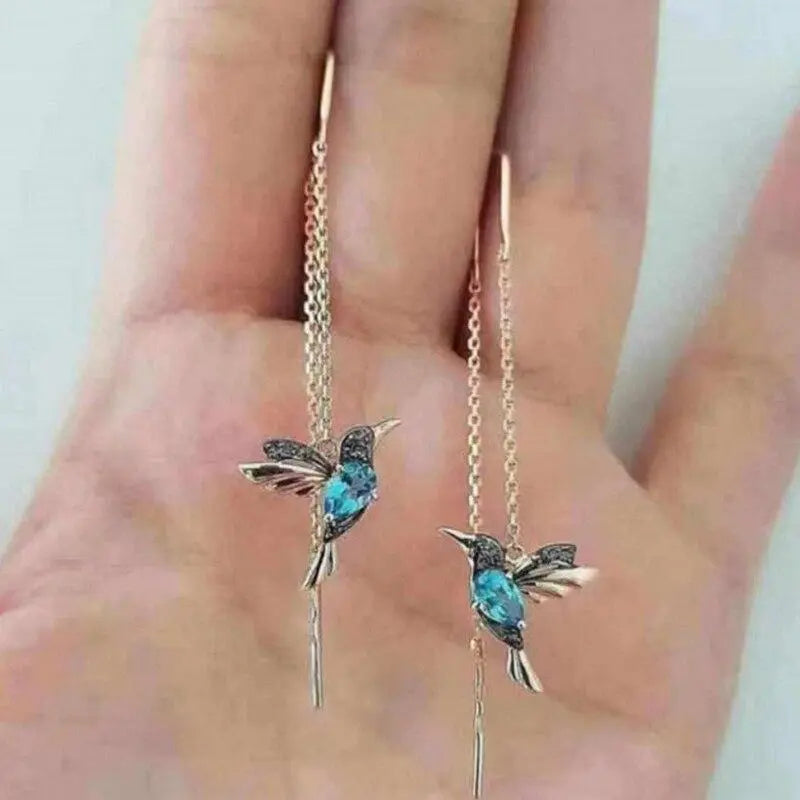Øreringe med Kolibri i Emalje og Zirkonia