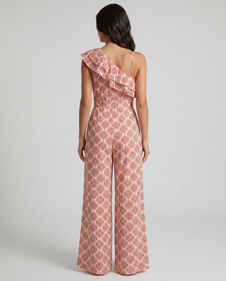 Jimena | Lang jumpsuit med geometrisk forårsmønster