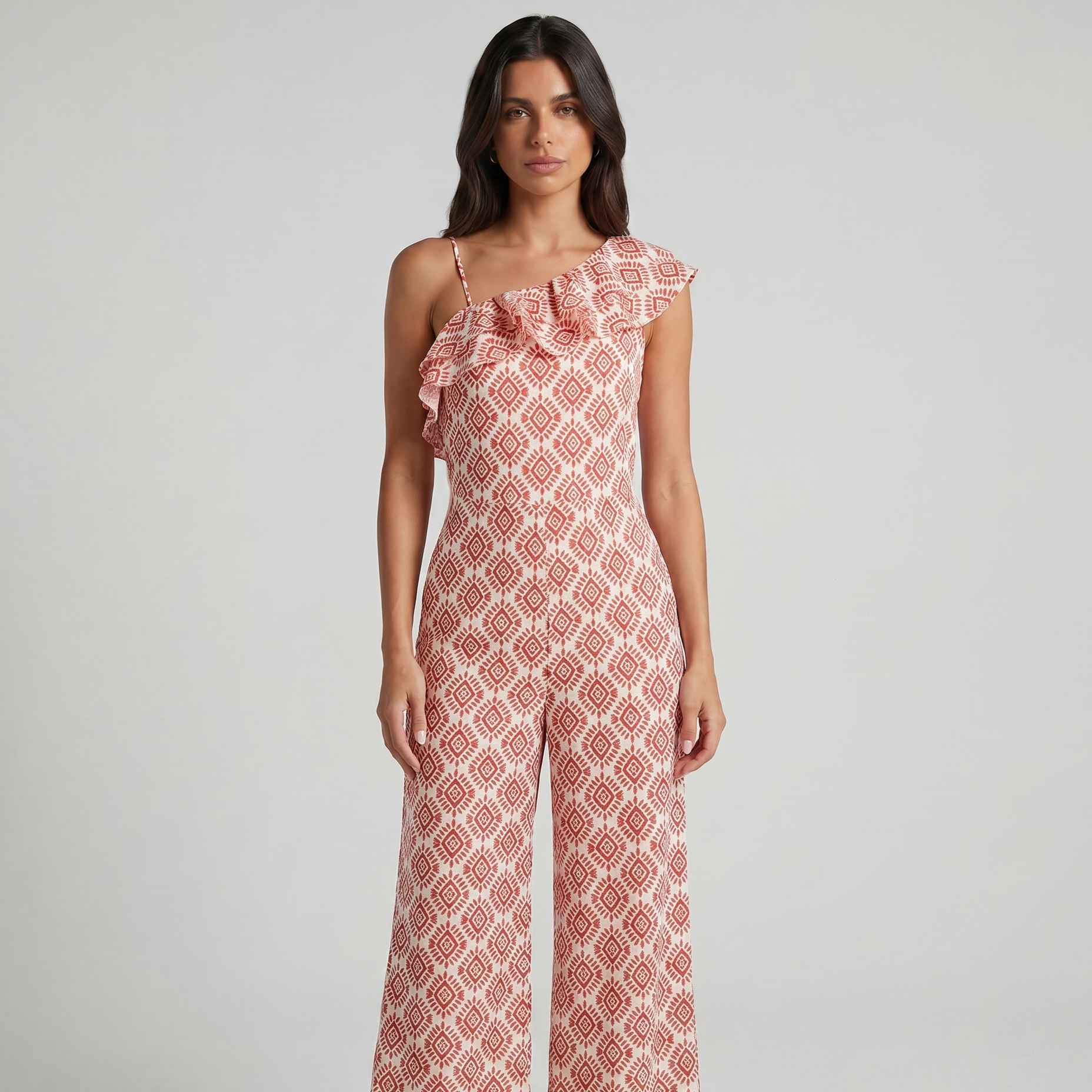 Jimena | Lang jumpsuit med geometrisk forårsmønster