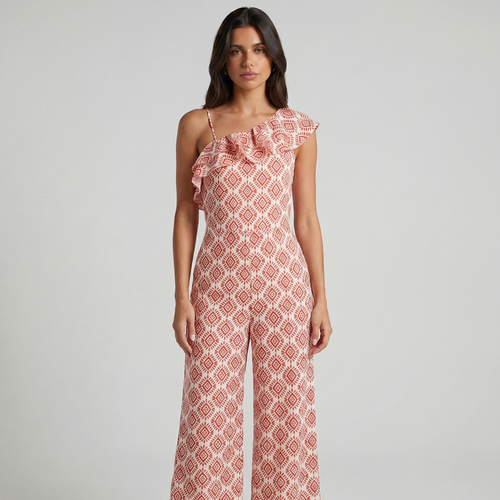 Jimena | Lang jumpsuit med geometrisk forårsmønster