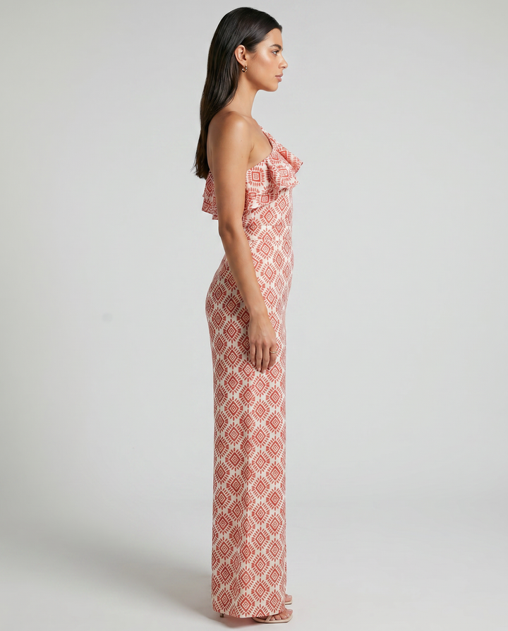 Jimena | Lang jumpsuit med geometrisk forårsmønster