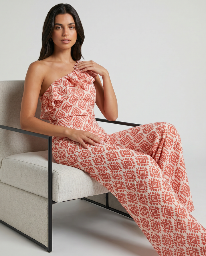 Jimena | Lang jumpsuit med geometrisk forårsmønster
