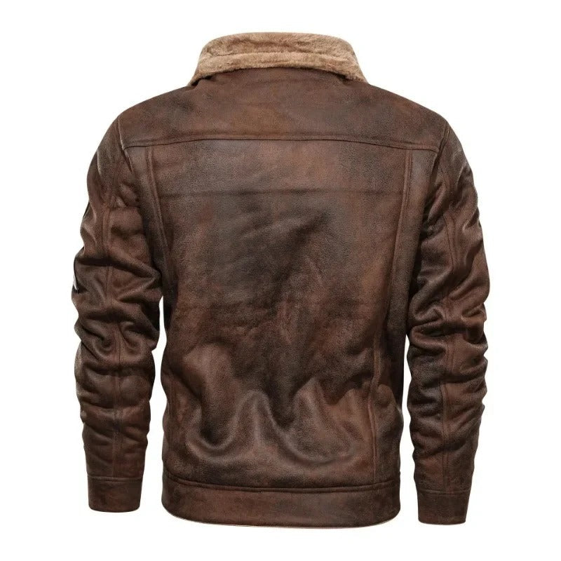 Elegant Varm Fleece Læderjakke