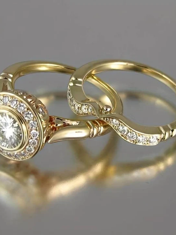 Vintage ringe sæt i guld og zirkonia