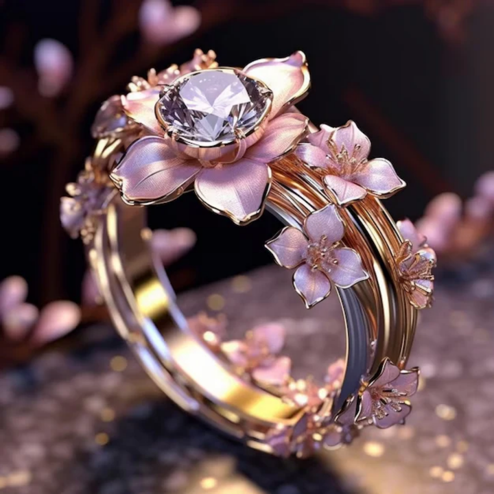 Krystalring med eksotisk blomst
