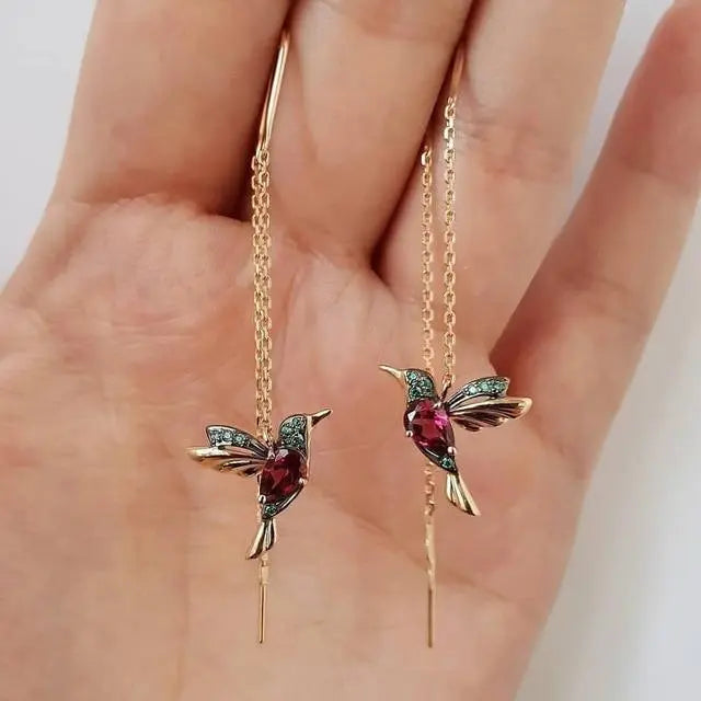 Øreringe med Kolibri i Emalje og Zirkonia
